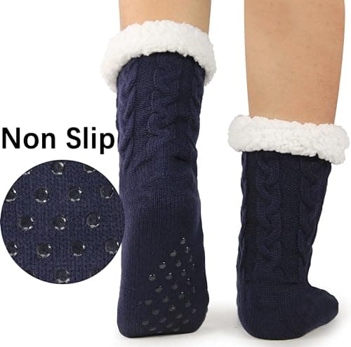 BenSorts Warm Slipper Socks for Men Fuzzy Socks With Grips Grippers Non Slip Sleep House Socks Soft Christmas Gift Stocking Stuffers Blue - Thumbnail 2