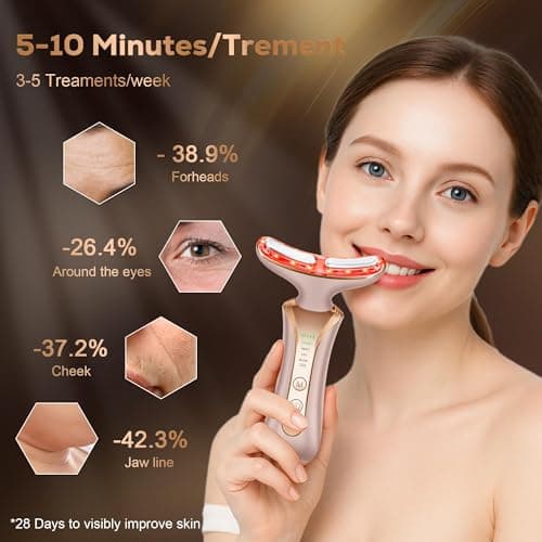 7 in 1 Multifunctional Facial Massager, Red Light Therapy for Face with 7 Modes, Face Lift Device, Portable Facial Massager for Wrinkles,Neck&Skin Care-Pink - Thumbnail 5