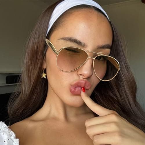 SODQW Gold Aviator Sunglasses for Women Men Trendy Designer Metal Sun Glasses with UV400 Metal Frame Ladies Shades - Thumbnail 2