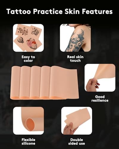 Lady Up Tattoo Practice Skin Kit, Fake Skin Tattoo Practice Set For Beginners, 5pcs Fake Skin 10pcs Transfer Paper 100pcs Tattoo Pen Covers 50pcs Ink Caps and 1 Pair Gloves - Thumbnail 4