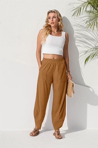 Womens Casual Sweatpants Wide Leg Palazzo Harem Bottoms Comfy Boho Baggy Pants for Women 2025 Fall Pumpkin Medium - Thumbnail 3