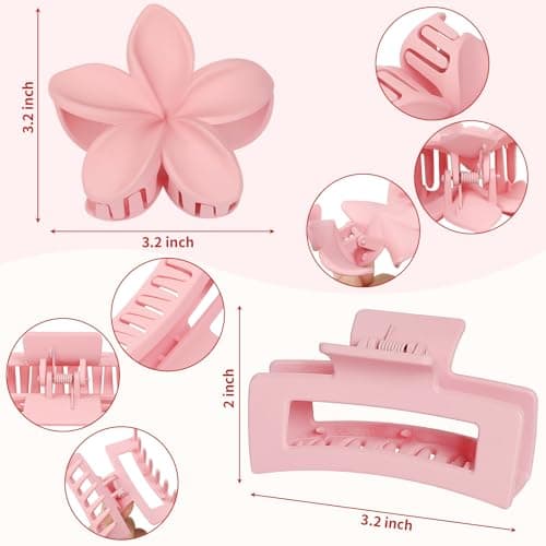 Flower Hair Clips for Women, Square Claw Clips for Girls 6 PCS - Light Pink - Thumbnail 3