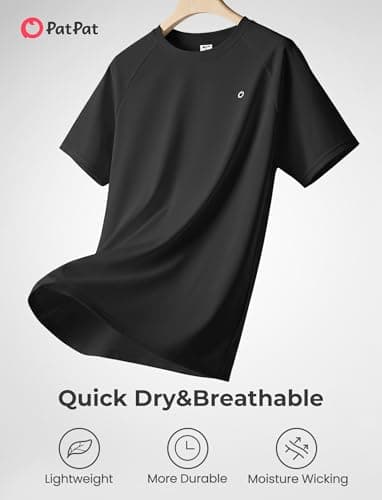 PATPAT Workout Shirts for Men Quick Dry Workout T-Shirts Summer Short Sleeve Running Tops Loose Athletic Wear, Black, XL - Thumbnail 4