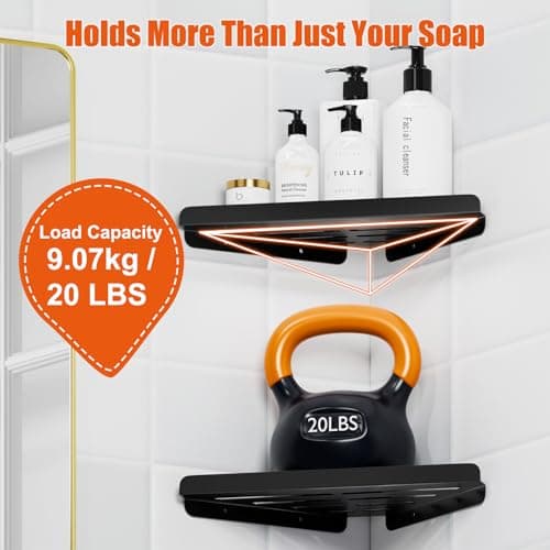 Fikoksol Shower Caddy, 2 Pack Bathroom Corner Shelf, Triangle Shelf Storage for Bathroom Shower, Black Metal Shower Shelf & Rustproof Wall Mounted Adheisve Shower Organizer Accessories and Essentials - Thumbnail 3