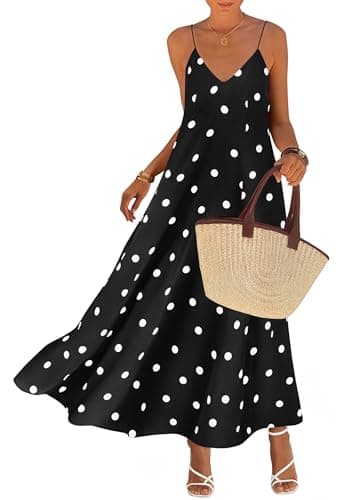 KIRUNDO Polka Dot Dress for Women Summer 2026 Sleeveless Spaghetti Strap Beach Vacation Cruise Boho Long Flowy Maxi Dresses(Black, X-Large) - Image 1