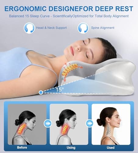 Neck Cervical Pillow for Side/Back/Stomach Sleepers, Pain Relief Neck Support Pillow Ergonomic Contour Memory Foam Pillow Silky Smooth Luxury | Mellow Sleep Cloud Pillow with Cooling Comfort - Thumbnail 3