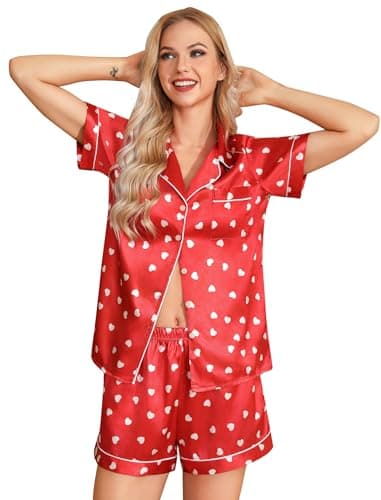 Leikar Valentines Pajamas For Women Heart Sleepwear Button Up Loungewear Cute Pjs Set - Image 1