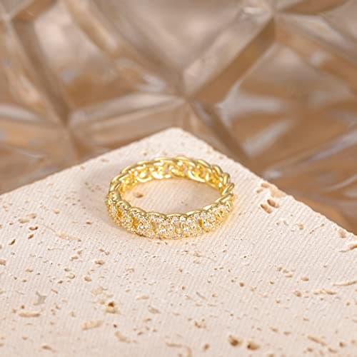 SHINYSO 14K Gold Plated Wedding Bands for Women Round Cubic Zirconia Half Eternity Stackable Engagement Promise Rings for Her Size 6 - Thumbnail 3