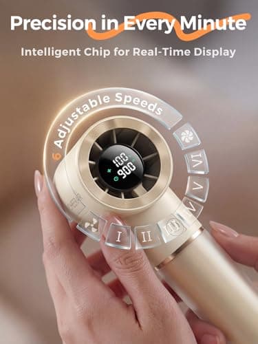 Cheerair Handheld Portable Fan, 6-Speed Powerful Mini Personal Fan, Rechargeable 5000mAh Battery with Up to 15 Hours Runtime, Pocket Turbo Fan with Smart LED Display, Ideal for Travel, Camping, Makeup - Thumbnail 4