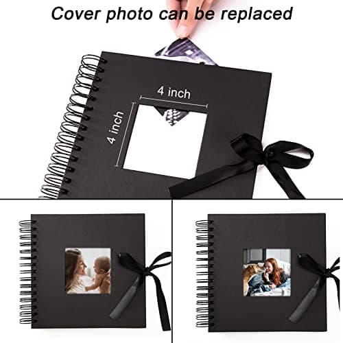 Vienrose Scrapbook Photo Album with Corner Stickers 12x12 inches DIY with Cover Photo Pocket 80 Pages Silk Ribbon Hardcover Album for Guest Book Wedding Baby Shower Christmas Black - Thumbnail 3