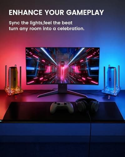 Heepulor Music Sync RGB Ambient Light, App Controlled & Sound Reactive Audio Visual Lighting for Gaming Desk, Party & Desk Setup (Grey) - Thumbnail 5