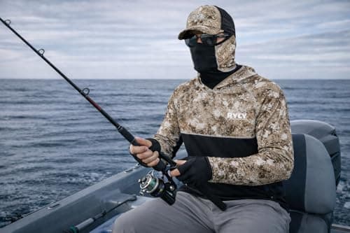 Men's Fishing Shirts with Mask Cap Sun Protection Hoodie Rash Guard Shirts Long Sleeve UPF 50+ Hiking Shirt(M) Khaki - Thumbnail 3