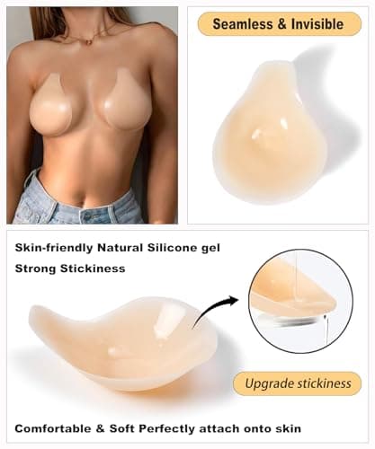 Bontierie Nipple Covers Sticky Push up Bra Added Lift Seamless Ultra-Thin Pasties Women Adhesive Bras Beige - Thumbnail 2