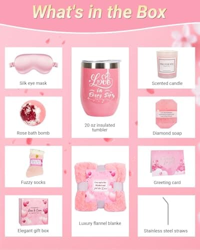 Women Relaxing Spa Gift Basket, 10 Rose Scented Candles, Eye Mask & Blanket, Ideal Birthday Get Well Holiday Present For Ladies - Thumbnail 2