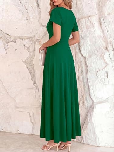 BTFBM Formal Dresses for Women Summer Outfits V Neck Ruffle Sleeve A Line Maxi Elegant Cocktail Wedding Guest Dress 2026(Green, Small) - Thumbnail 3