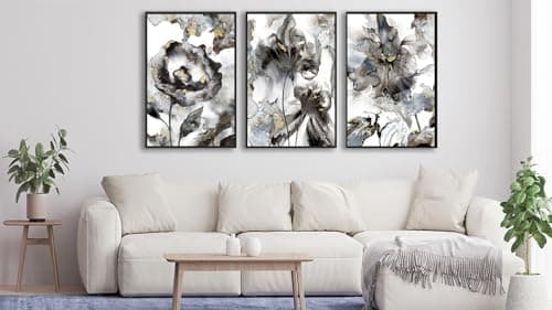 ASDCEUTICALS Large Canvas Wall Art - Framed Floral Abstract Wall Decor Black and White Paintings Aesthetic Wall Pictures Artwork for Living Room Bedroom Office Bathroom 16" X 24" X 3 Panels - Thumbnail 2