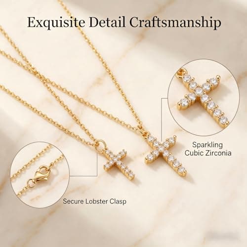 Double Gold Plated Cross Necklace for Women Dainty Layered Cross Pendant Necklaces Adjustable Hypoallergenic Gold Cross Necklace Multi Layer Christian Jewelry Stackable Religious Necklaces Mom Gift - Thumbnail 5