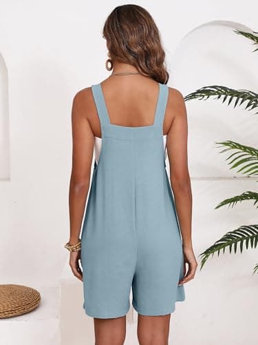 Moodclo Jumpsuits For Women Misty Blue Small Summer Short Overalls Casual Sleeveless Adjustable Loose Women's Rompers with Pockets 2026 - Thumbnail 4