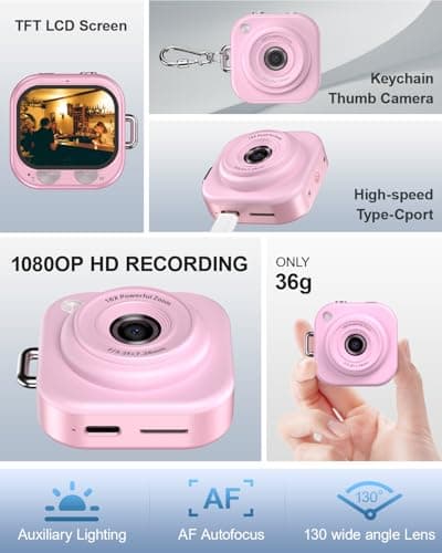 W & O Mini Keychain Digital Camera,1080p Mini Camera Charms with 32GB Card,Small Cameras for Photography with Long Battery Life,Pocket-Size Keychain Camera with Chain for Vlog, Party,Travel (Pink) - Thumbnail 3