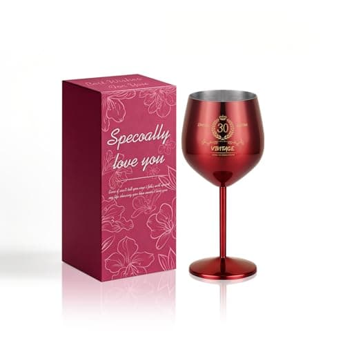 TJ 30th Birthday Gifts for Women Vintage Engraved Wine Glass - 30th Birthday Stainless Steel Wine Glass Birthday Decorations For Women, 30 Year Old Birthday Gifts for Sister Friends Wife Aunt, Red - Image 1