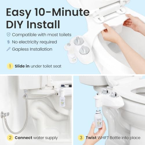 WHIFT 185 Bidet Dual Nozzle, Built-In Deodorizing Spray, Non-Electric Bidet Attachment For Toilet Seat, Easy Slide-In Install, Cold Water, Rear & Feminine Wash, LUXE Bidet (White) - Thumbnail 6