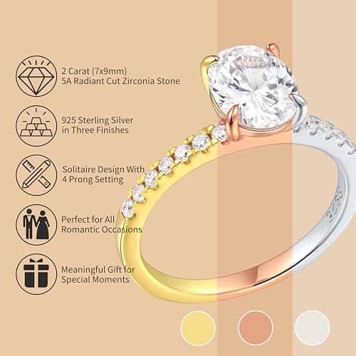 JALOKIVI 2CT 925 Sterling Silver Engagement Rings for Women Oval Cut Solitaire Cubic Zirconia Wedding Rings for Women Promise Rings for Her Rose Gold Size 8.5 - Thumbnail 2