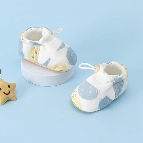 HOVELL Baby Booties with Adjustable Cord Lock Newborn Stay-on Boots Soft Cozy Cotton Non-Slip Gripper Crib Shoes for Infants Boys(SmileFace,6-12Months) - Thumbnail 6