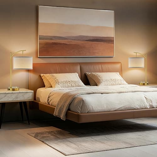Hikczc Table Lamp for Living Room Bedroom, 23.5" Table Lamp with USB C+A Ports, Bedside Lamp for Nightstand with Linen Lamp Shade, Dimmable LED Bulb Included, Gold - Thumbnail 6