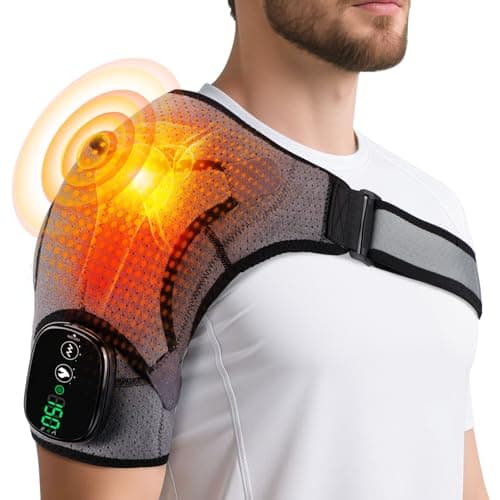 Cordless Shoulder Heating Pad with Vibration for Rotator Cuff Pain Relief, Arm Heated Massage Pad, Shoulder Support Brace with 3 Heating Levels & Vibration, Left or Right (Grey) - Image 1