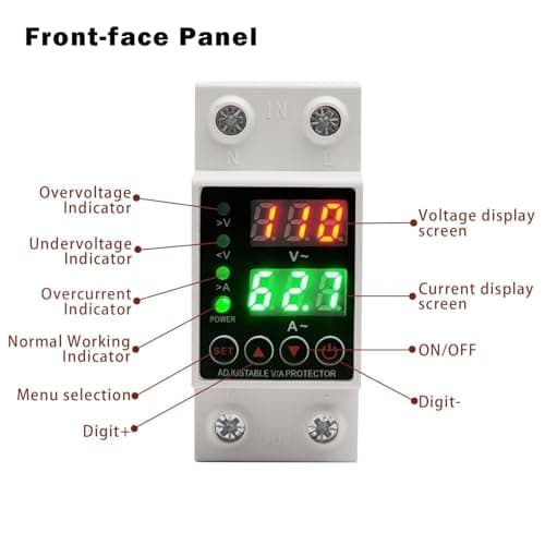 63A Smart Voltage Protector, Adjustable Over Voltage & Low Voltage Cut Off, LCD Screen, Delay Time Setting, Voltage Output Stabilizer for Home Office Appliance, DIN Rail Mountable - Thumbnail 3