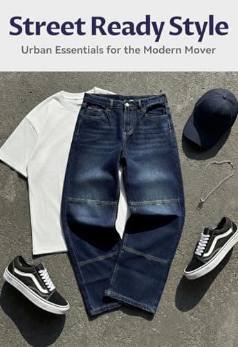 DISLANBO Men's Wide Leg Baggy Jeans for Men Loose Fit Denim Pants Hip Hop Skater Carpenter Jeans Y2K Streetwear Dark Blue(Grey) - Thumbnail 5