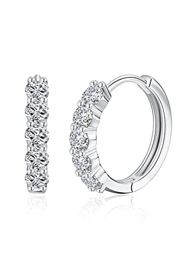IMOLOVE Huggie earrings for women Ear Cuff Moissanite Stud Earrings Hypoallergenic Sterling Silver with 18K White Gold Plated Earrings-30A - Image 1