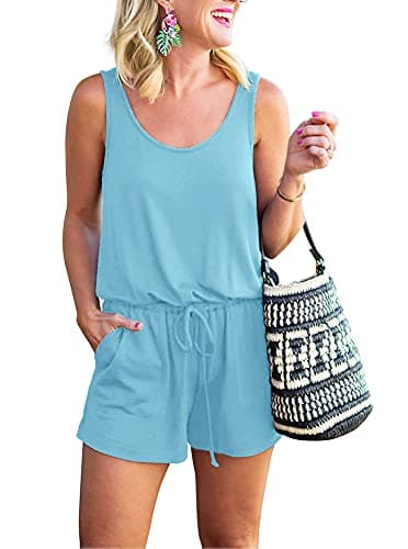 REORIA Womens Casual Summer One Piece Sleeveless Tank Top Playsuits Short Jumpsuit Beach Rompers Plus Size Light Blue X-Large - Image 1