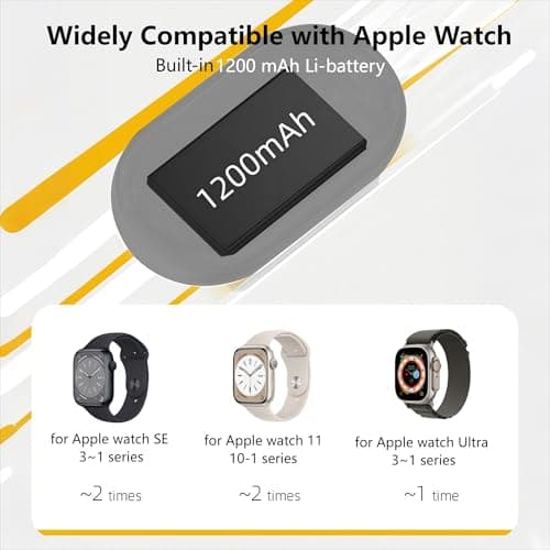XJPOEFY Portable Charger for Apple Watch,Built-in USB C Wireless iWatch Charger with 1200mAh,Compact Keychain Travel Essential,Magnetic Fast Charging for 11/10/9/8/7/6/5/4/3/2/1/SE/Ultra 3/2/Ultra - Thumbnail 3