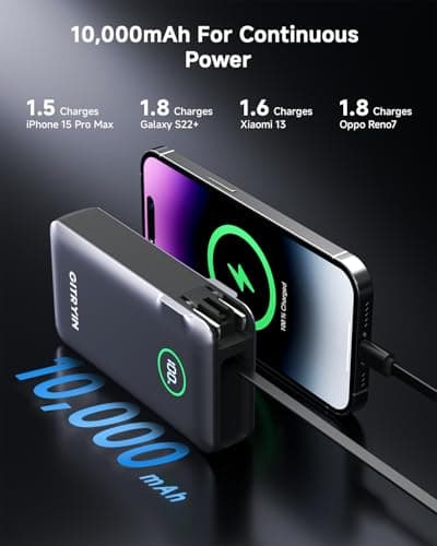 Portable Charger with Built in 25.6in Retractable Cable and Wall Plug, 10000mAh USB C Travel Power Bank, 35W Fast Charging Battery Pack Compatible with iPhone 16 15 14 13 Samsung Android Phone etc - Thumbnail 4