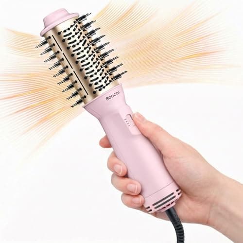 2" Travel Blow Dryer Brush, Dual Voltage 100-240V Hot Air Brush, 4-in-1 Ionic Hair Dryer Brush for Blowout, Volumizing, Straightening, Curling & Drying, Portable with EU UK Plug - Image 1