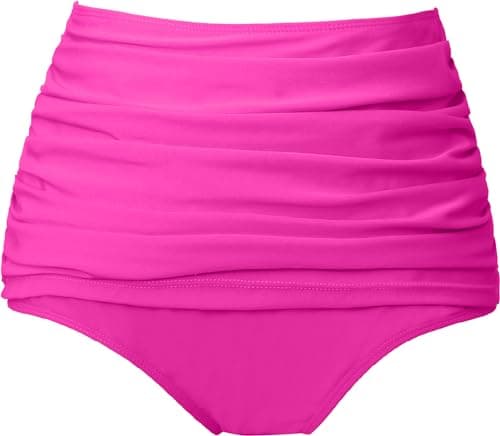COCOPEAR Women's High Waisted Full Coverage Bikini Bottom Ruched Bathing Suit Bottoms for Women Tummy Control Swim Bottoms Pink S - Image 1