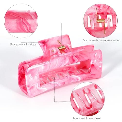 SHINLEA 3Pcs Hair Claw Clips for Women, 4.1 Inch Non slip Medium Claw Clip, Reference Ink Painting Design, Ideal for Home Party and Work Styling, Hair Accessories for Girls Gift (Pink Blue Gray) - Thumbnail 2