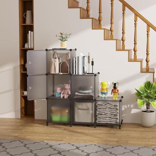 ATTDETJL 6-Cube Storage Unit with Doors, Cube Organizer for Bedroom, Wardrobe & Under Stairs, 30x30x30cm Compartments, Space-Saving Closet Storage, Grey ATTSL6004 - Thumbnail 5