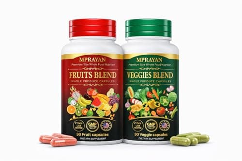 Fruits & Veggies Supplements - Whole Fruit and Vegetable Ingredients for Men and Women - 90 Fruits Capsules, 90 Veggies Capsules - 1 Set - Image 1