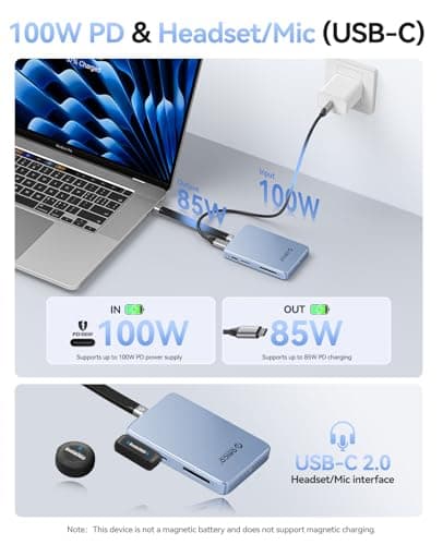 ORICO 10Gbps Magnetic M.2 NVMe SSD Enclosure with USB-C Dock Compatible for Phone 17/16/15 Pro/Max/Plus ProRes Recording TF/SD Card Slot PD 100W for 2230/2242/2260/2280 B+M M-Key Diskless AP80F Blue - Thumbnail 5