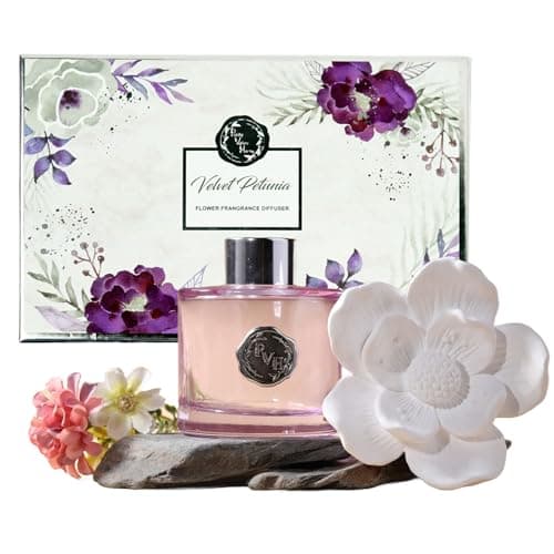 Reed Diffuser Set, Pretty Valley Home Gypsum Flower 3.38 fl oz (100 ml), Home Reed Diffuser for Bathroom Office Bathroom Living Room Decor (Velvet Petunia) - Image 1