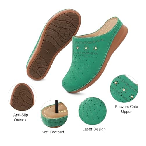 Goldnut Women's Green Closed Toe Clogs Comfortable Slip On Mules Non Slip Casual Summer Walking Clog for Womans Mules Size 7 - Thumbnail 4