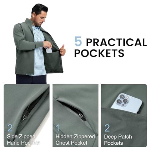 MAELREG Mens Golf Jacket with Pockets Mock Neck Lightweight Casual Soft Shell Jacket Full Zip Windbreaker Outwear - Thumbnail 4
