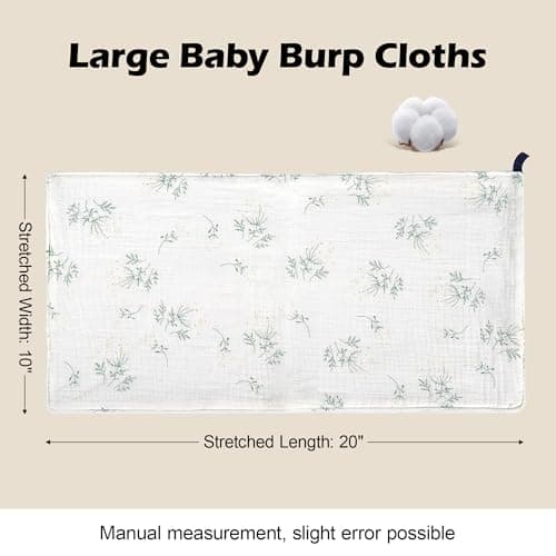 LIAORATELUO Muslin Burp Cloths 3-Pack, Large 20" x 10", 100% Cotton, Ultra-Absorbent for Newborns, Cute Neutral Prints, Multi-Use as Wash Cloths, Face Cloths & Baby Bibs - Thumbnail 3