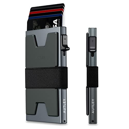 AUTLEY Slim Wallet for Men, RFID Blocking Mens Wallet, Pop Up Credit Card Holder Wallet with Cash Band (Grey) - Image 1