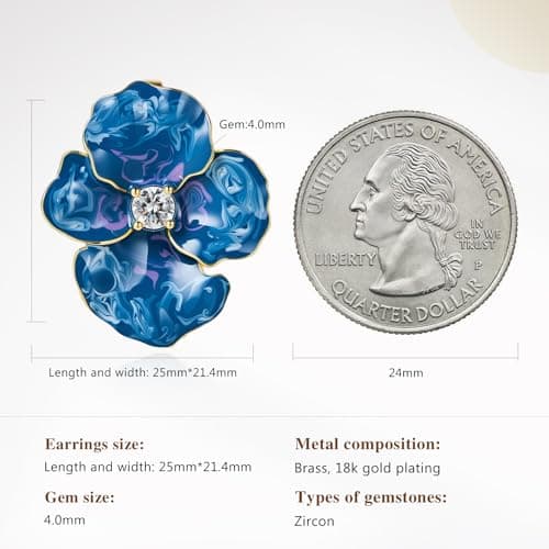 Cicy Bell Flower Earrings for Women 18k Gold Plated Blue Pink Earrings Iris Enamel Cubic Zirconia Spring Summer Boho Statement Stud Earrings Trendy Jewelry Gifts - Thumbnail 5
