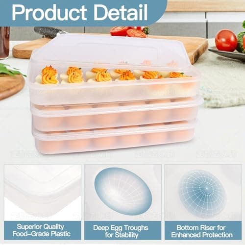 90 Deviled Egg Containers with Lid (Set 3),Plastic Easter Deviled Egg Tray Carrier with Handl Injector Piping Tool,Clear Storage Deviled Egg Platter Holder for Refrigerator Party Picnic Party Events - Thumbnail 6