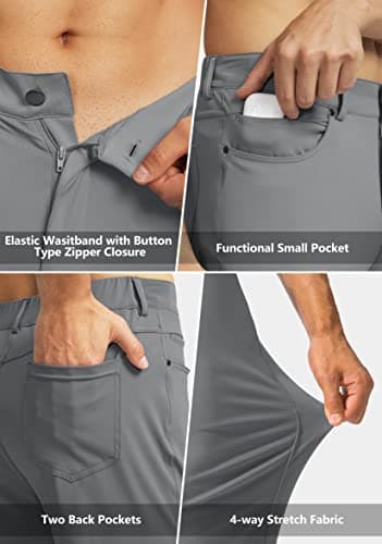 Men's Stretch Golf Pants with 6 Pockets Slim Fit Dress Pants for Men Travel Casual Work (Light Grey, L) - Thumbnail 3