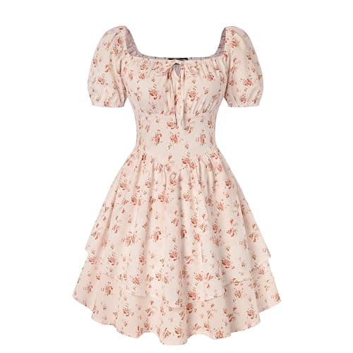 Scarlet Darkness Floral Corset Dress Summer Dresses for Women Girls 2026 Short Milkmaid Sundress with Pocket Orange Floral S - Image 1